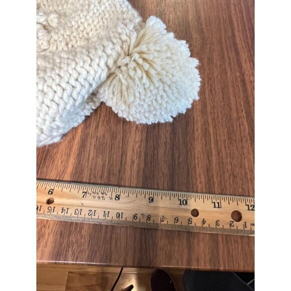 Icing Hat Women Cream 9" Knit Beanie Pom Heart Cable Winter Snow Ski 80s Retro - Picture 8 of 10